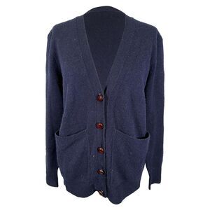 Joseph Buttoned Cardigan in Navy Blue Wool